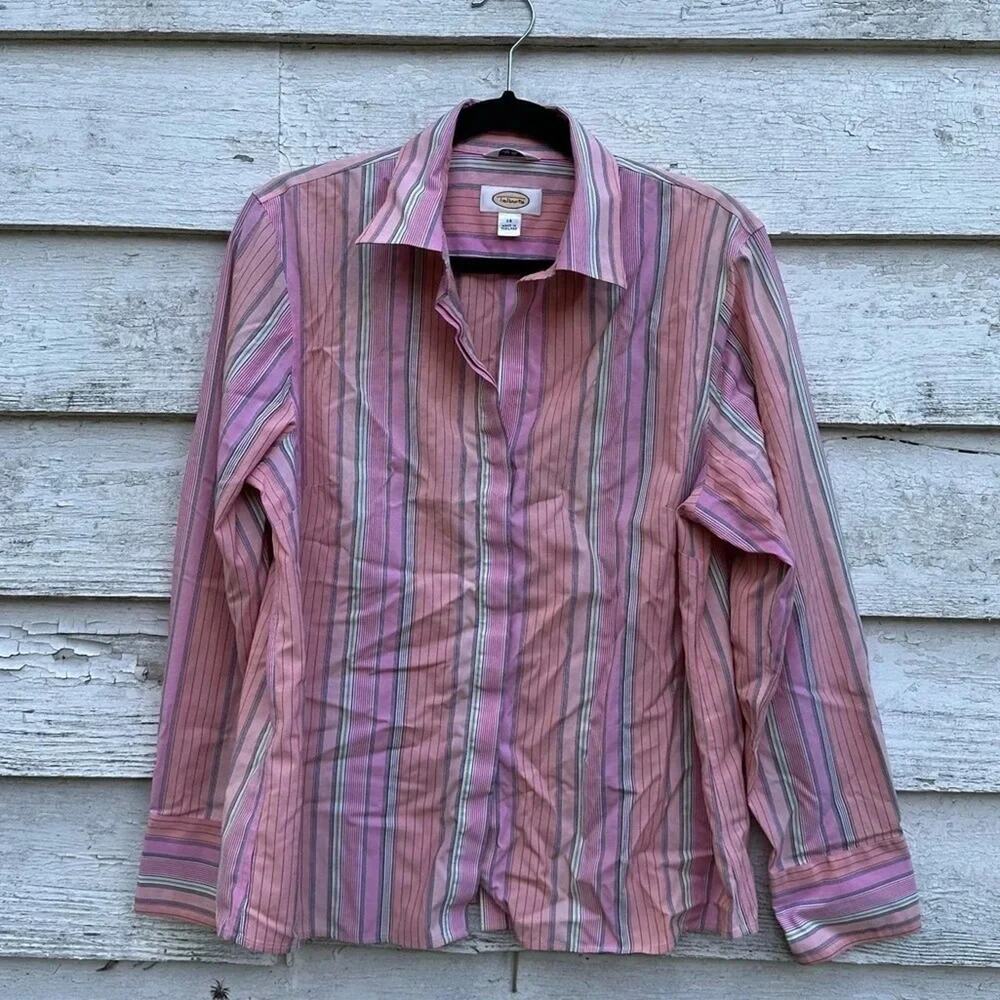 Talbots Button Down blouse, Pink Stripe size14